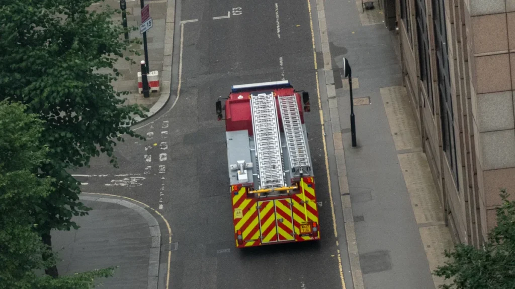 Fire engine at the scene of the Desborough Road fire in High Wycombe