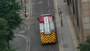 Fire engine at the scene of the Desborough Road fire in High Wycombe