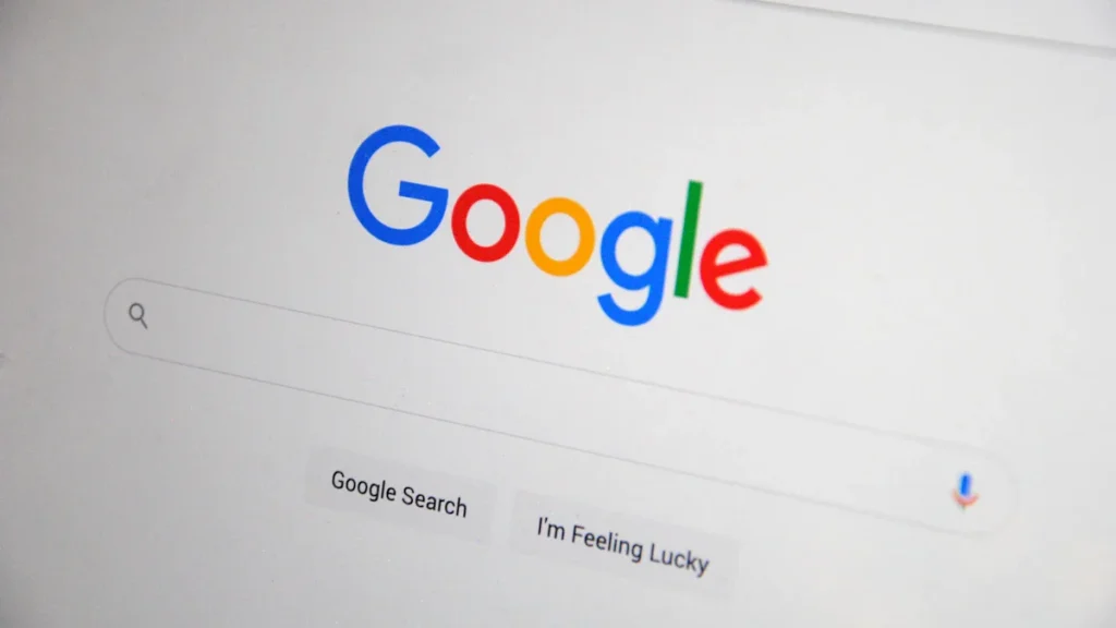 Close-up of the Google search engine logo on a digital computer screen.