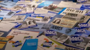 A collection of various photo identification cards spread out on a table.